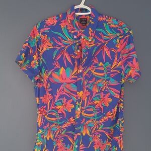 J Crew Men's Vibrant Floral Button Down Shirt - Blue and Pink